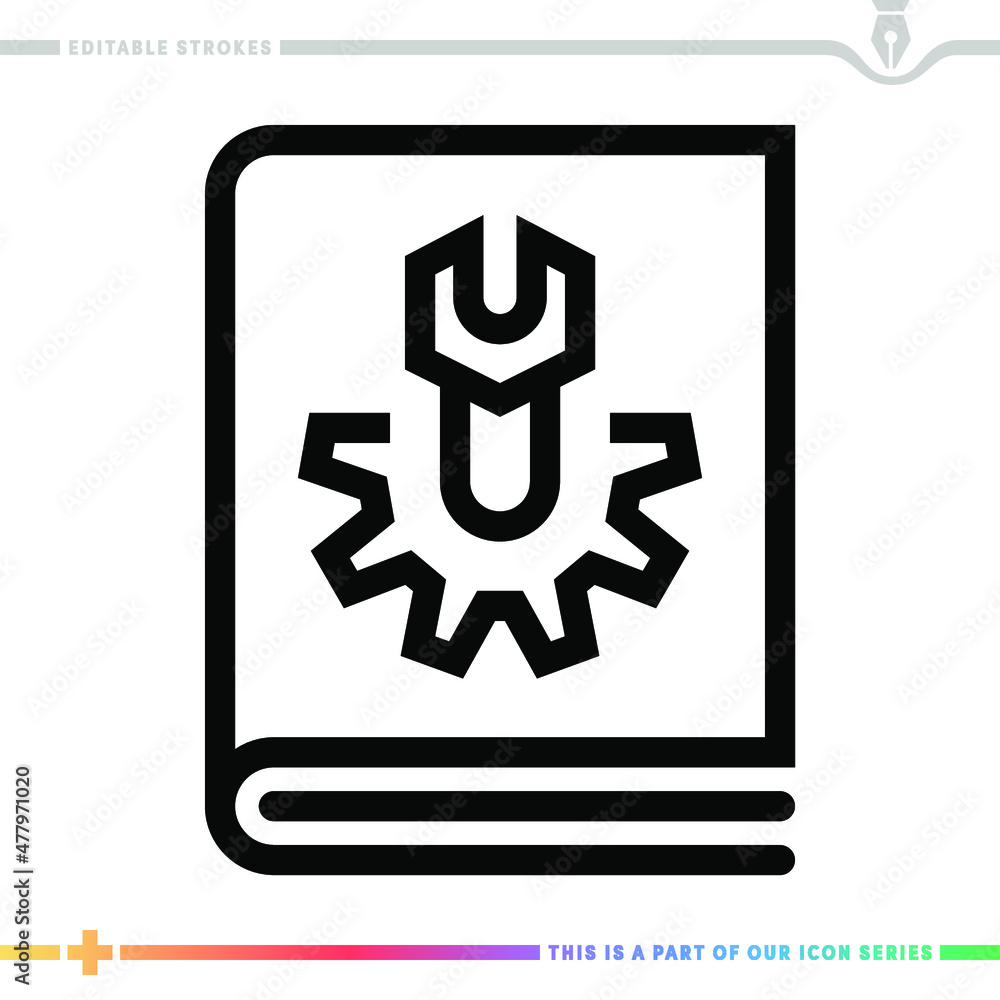 Poster line icon for user technical manual illustrations with editable strokes. this vector graphic has cus