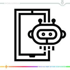 Line icon for artificial intelligence app illustrations with editable strokes. This vector graphic has customizable stroke width.