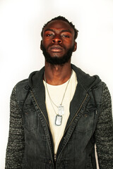 young handsome african american man gesturing emotional posing isolated on white background stylish hipster. youth concept