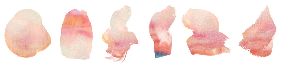 Abstract pink pastel watercolor paintbrush shapes set