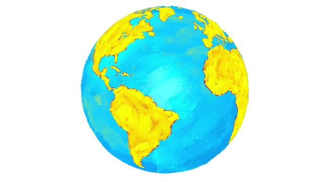 Earth globe crazy crayon drawing crazy pulsing cartoon, animation. Earth day. Hand drawn texture, dynamic, cartoon on white background for any use. Seamless loop, alpha channel.