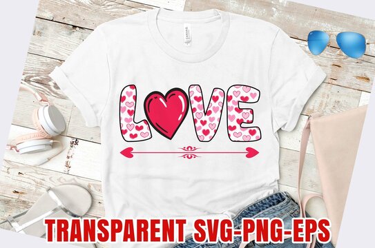 Love with heart Valentine Sublimation Designs valentine day t-shirt design Vector