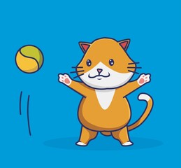 Cute Cat Playing Ball. Cartoon animal flat style illustration icon premium vector logo mascot suitable for web design banner character