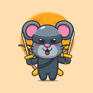 Cute mouse ninja. Cute cartoon animal illustration. Cute cartoon animal illustration.