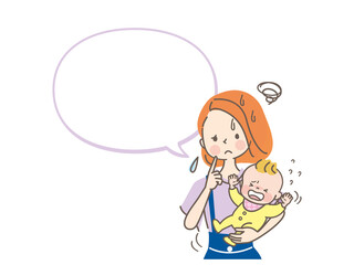 泣いている赤ちゃんと困ったママ