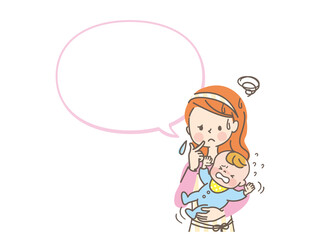 泣いている赤ちゃんと困ったママ