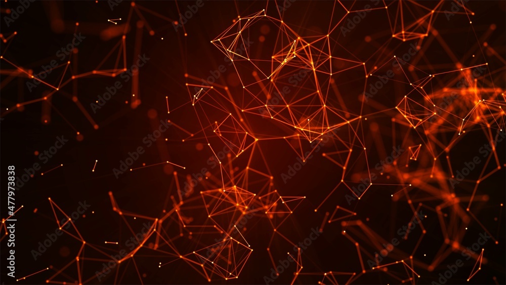 Poster abstract fire background. design damaged network, plexus, connections. dots and lines with undulatin