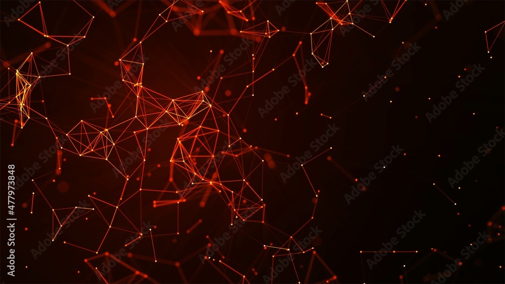 Poster abstract fire background. design damaged network, plexus, connections. dots and lines with undulatin