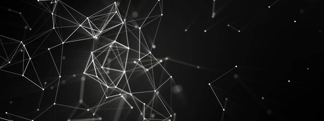 Abstract halftone background. Design of damaged network, plexus, connections. Dots and lines with wavy pattern, luminous frame. World Wide Web. Poster technology, medicine, websites. © Olga