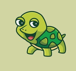 cute baby turtle walking on the ground. cartoon animal nature concept Isolated illustration. Flat Style suitable for Sticker Icon Design Premium Logo vector. Mascot Character