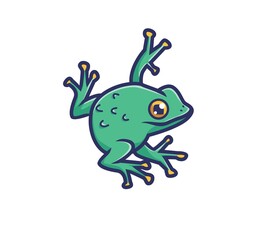 cute frog stick on wall. cartoon animal nature concept Isolated illustration. Flat Style suitable for Sticker Icon Design Premium Logo vector. Mascot Character