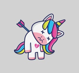 cute unicorn girl broken heart. cartoon animal nature concept Isolated illustration. Flat Style suitable for Sticker Icon Design Premium Logo vector. Mascot Character