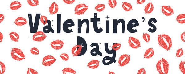 Happy Valentine's day kiss text, hand lettering typography poster on red gradient background. Vector illustration. Romantic quote postcard, card, invitation, banner template.