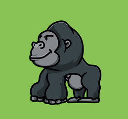 Fototapeta premium Cute gorilla ape black monkey. Animal Isolated Cartoon Flat Style Icon illustration Premium Vector Logo Sticker Mascot