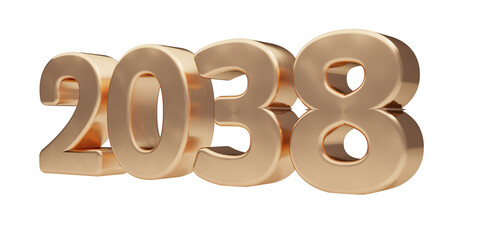 2038 golden bold letters isolated on white 3d-illustration