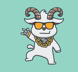 cute rich animal cartoon goat wearing sunglasses and golden necklace. Isolated Flat Style Sticker Web Design Icon illustration Premium Vector Logo mascot character