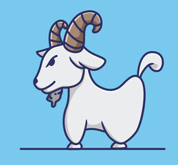 Cute young goat with big horn. Animal Isolated Cartoon Flat Style Icon illustration Premium Vector Logo Sticker Mascot