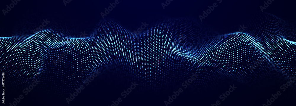 Aufkleber Abstract blue background of points. Falling cyber particles. Big data stream. 3d rendering