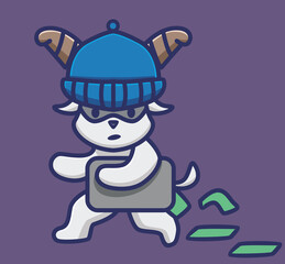 cute thief cartoon bring much money falling from suitcase. Animal cartoon Isolated Flat Style Sticker Web Design Icon illustration Premium Vector Logo mascot character