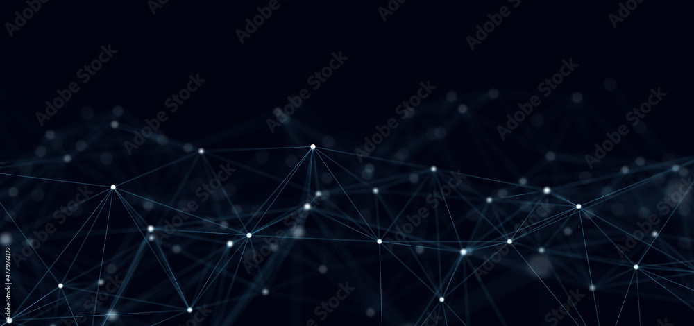 Leinwandbilder Corrupted network or connection. Abstract digital background of points and lines. Glowing plexus. Big data. Abstract technology science background. 3d rendering
