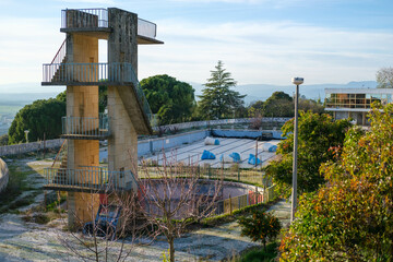 Abandoned diving tower and swimming pool in Castelo Branco Portugal