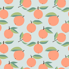 Fruit vector backgrounds with abstract oranges, trendy bright sunny design, seamless pattern