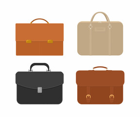 Set of briefcases isolated on white background. Cartoon flat style. Vector illustration