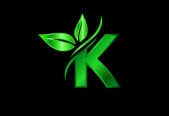 Fototapeta na wymiar Initial K monogram alphabet with two leaves. Green eco-friendly logo concept. Logo for ecological