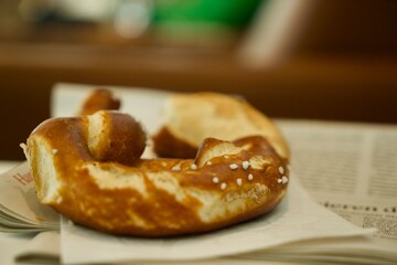 Closeup of a salty pretzel