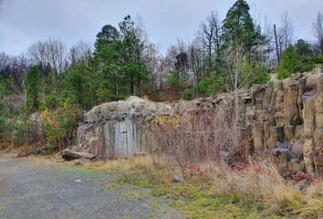 Rocks of the basalt lake in Rivne region of Ukraine