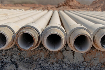 Special tool for drilling rig work on construction site. Close-up. Drilling and mineral exploration tool.