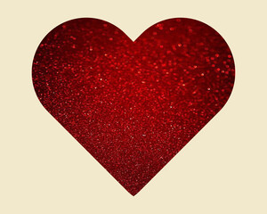 Red heart for greeting cards, booklets. Red heart for Valentine's Day with a glitter. Heart with sequins