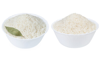bowl full of rice isolated on white background. Set of bowl with rice