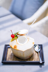 sweet coconut water serve in restaurant