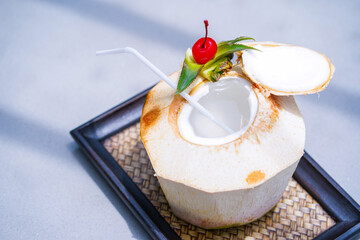 sweet coconut water serve in restaurant