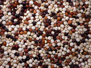 three-colored set of semen mixture, cinoa very close in detail close-up  super food background