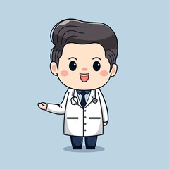 Illustration of cute male doctor with stethoscope kawaii vector cartoon chibi character design