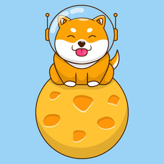 shiba inu astronaut doge siting in the moon vector illustration