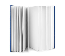 Flying book with blank pages on white background