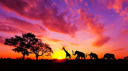 amazing sunset and sunrise ,silhouette trees, dark tree on open field dramatic sunrise, safari...