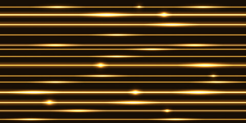 Golden laser beams, abstract glowing light streaks with thunder bolt discharge. electric impulse energy lines, yellow luminous rays. vector illustration