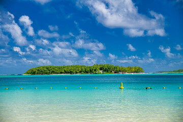 Beautiful island of Mauritius under a blue sky.