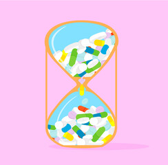 sand glass filled up with pills/ medication - obrazy, fototapety, plakaty