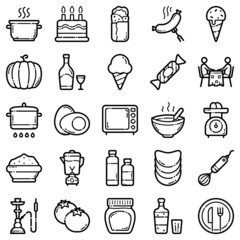 Food Set Flat Icon Set Isolated On White Background