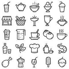 Food Set Flat Icon Set Isolated On White Background