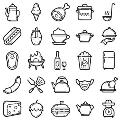 Food Set Flat Icon Set Isolated On White Background