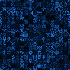 Alternative of digital blue matrix and computer code symbols seamless pattern