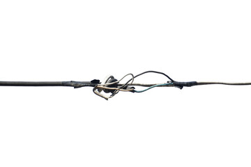 electric cable ,Repair Broken or Damaged Wires, Damaged electric cord, isolated on white clipping path