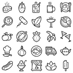 Food Set Flat Icon Set Isolated On White Background