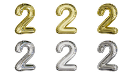 aluminum foil inflated balloon alphabet digit 2 gold and silver different angles